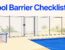 A backyard pool with a safety fence, self-closing gate, and inspection checklist.