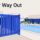 Blue pool gate swinging outward toward a clear patio path.