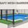 Pool fence on artificial turf with an anchored post and self-closing gate.