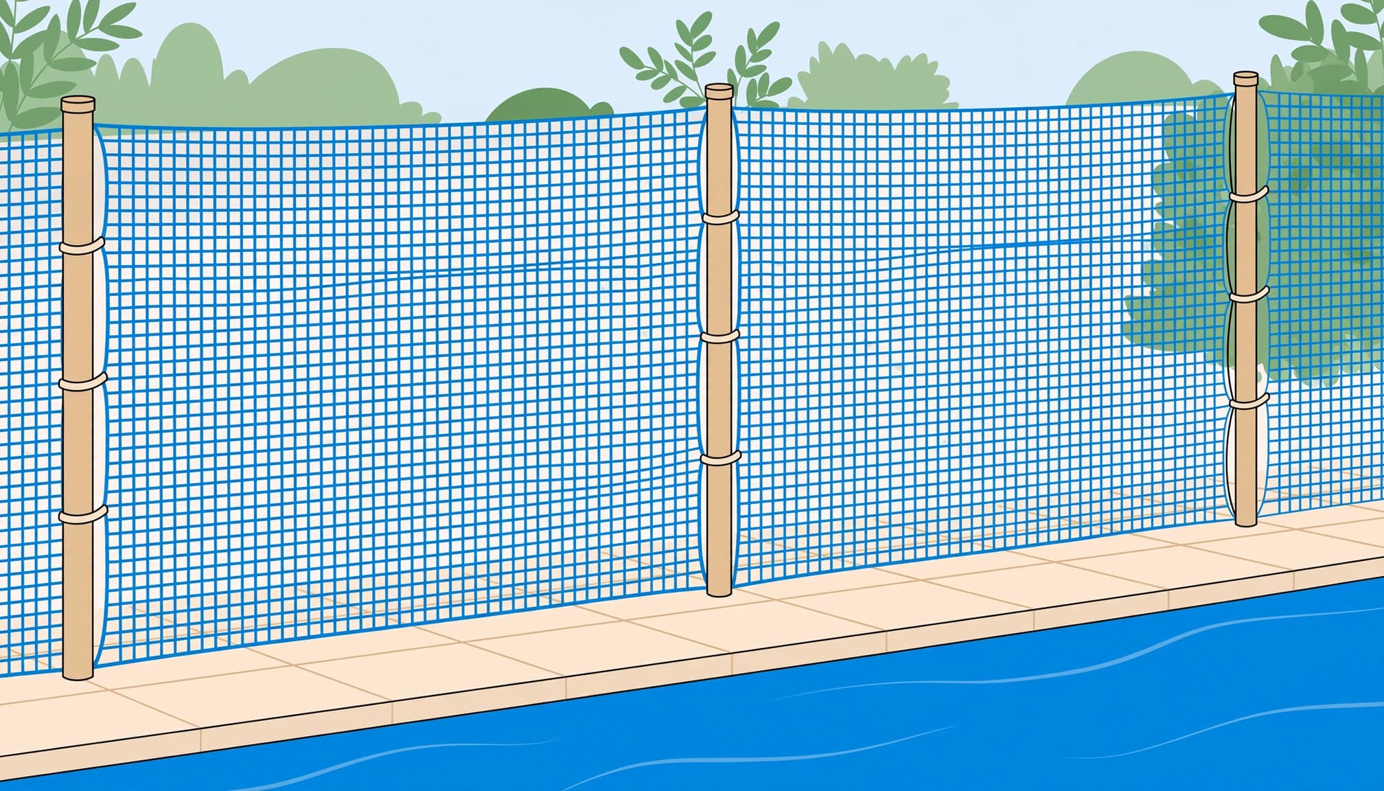 ASTM F2286 mesh fence detail showing support poles and close bottom clearance