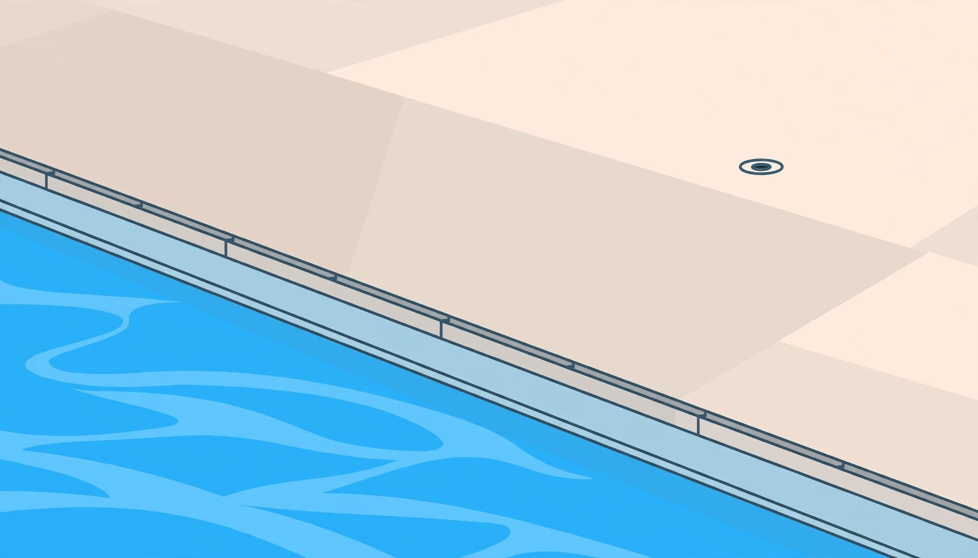 Concrete deck illustration showing clearance considerations for pool fence anchors near an expansion joint.